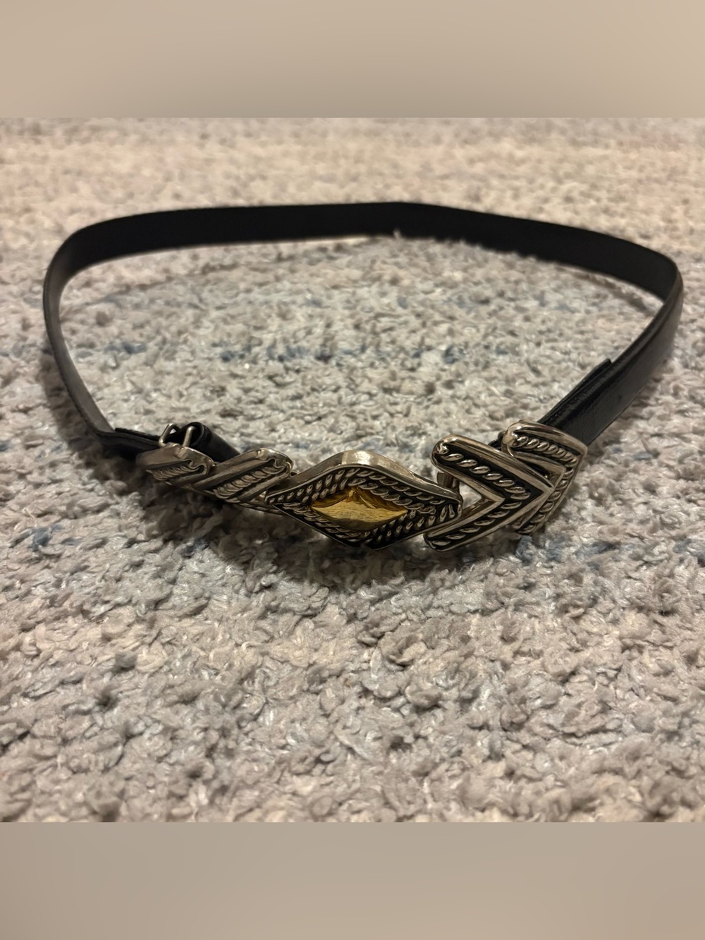 Vintage Dame Genuine Leather Western Clasp Belt Silver Gold Hardware